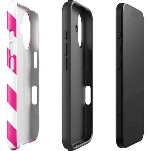 Pink and White Geometric Stripes iPhone 16 Plus Impact Case